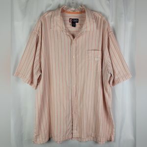 Chaps Mens  Cotton Peach White Striped Short Sleeve Button Down Shirt Size 2XLT